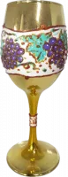 Kiddush wine cup, handmade painting with a grape cluster pattern, made of glass