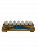 Wooden seven-candle holder with a blue map of Israel_1