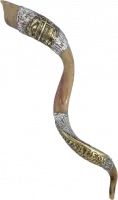 Shofar kudu, with silver and gold plated, pattern after the Ark of the Covenant, handmade