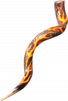 Shofar with a drawing of flames with the Hebrew letter ש for the name of God