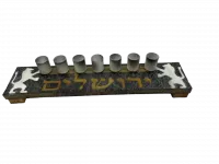 Wooden seven-candle holder with white lions