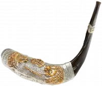 Large silver-plated rum shofar lions Jerusalem