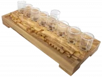 Hanukkah made of olive wood with engraving of the walls of Jerusalem and glass cups, handmade_1