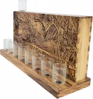 Hanukkah made of olive wood with a pattern of a priest blowing a shofar, handmade_1