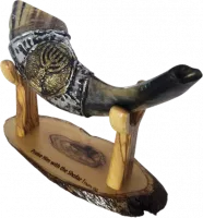 Shofar ram, silver and gold plated, with a menorah pattern, handmade_1