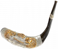 Large silver-plated rum shofar lions Jerusalem