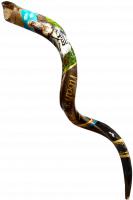 Painted kudu shofar with Noah's Ark pattern