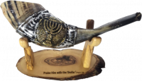 Shofar ram, silver and gold plated, with a menorah pattern, handmade