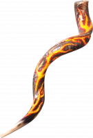 Shofar with a drawing of flames with the Hebrew letter ש for the name of God