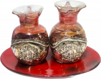 A pair of pomegranate-shaped candlesticks, made of silver-plated glass,red, handmade