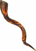 Shofar with a drawing of flames with the Hebrew letter ש for the name of God_1